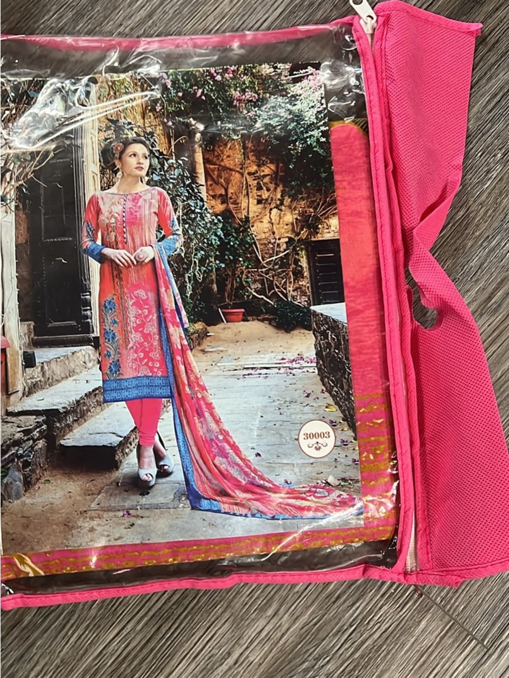 Pink Floral Printed Lawn Suit with Blue Border